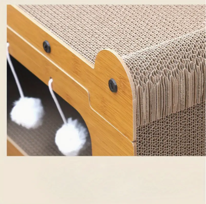 Stylish pet furniture: a cat house with sisal scratching surfaces & cozy spots for your cat.