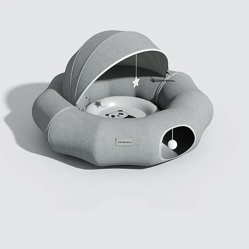 Soft hideaway cat bed & small dog cave with a fun interactive toy for playful pets.