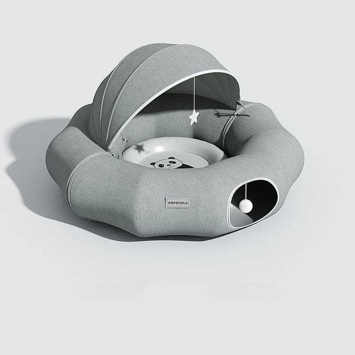 Soft hideaway cat bed & small dog cave with a fun interactive toy for playful pets.