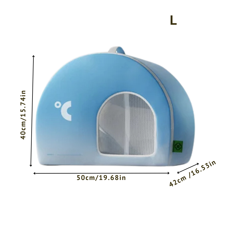 Foldable pet cooling cave bed provides shade & comfort for cats & small dogs. Perfect summer pet shelter.