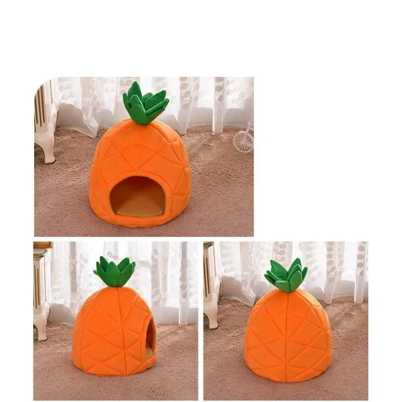 Unique pineapple-shaped cat bed & pet cave. A cozy, cuddly retreat for cats and small dogs to rest.