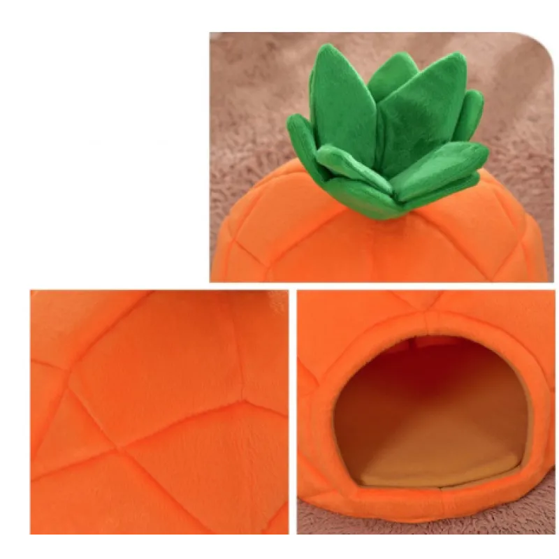 Soft pineapple pet bed provides a cozy, cuddly sleeping retreat for cats & small dogs. Perfect pet comfort.