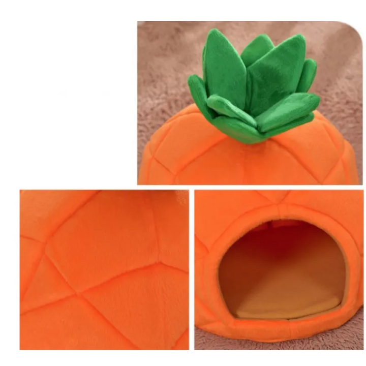 Soft pineapple pet bed provides a cozy, cuddly sleeping retreat for cats & small dogs. Perfect pet comfort.