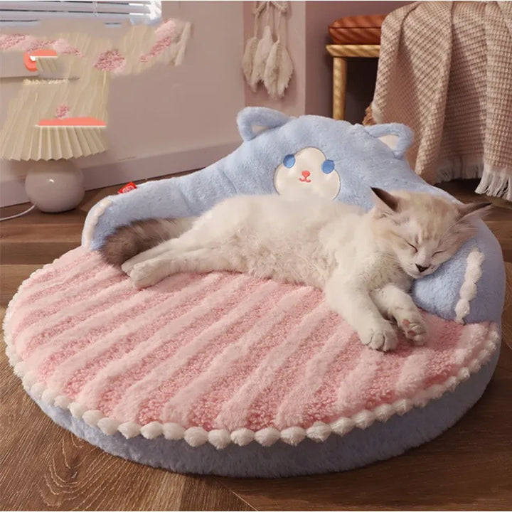 Cozy plush bear-shaped pet bed with backrest for cats and small dogs, perfect for comfortable sleeping.