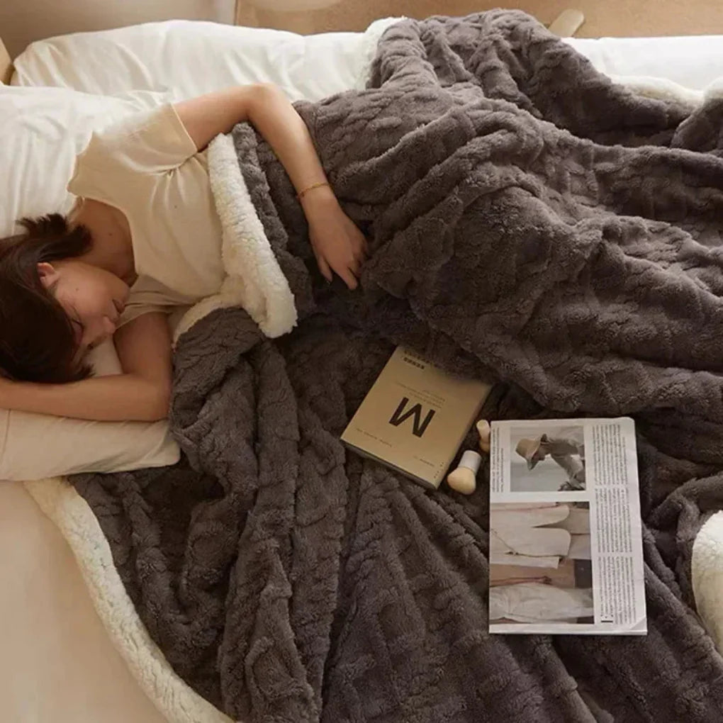 Comfortable thick winter blanket, ideal for snuggling, adding warmth and softness to any room