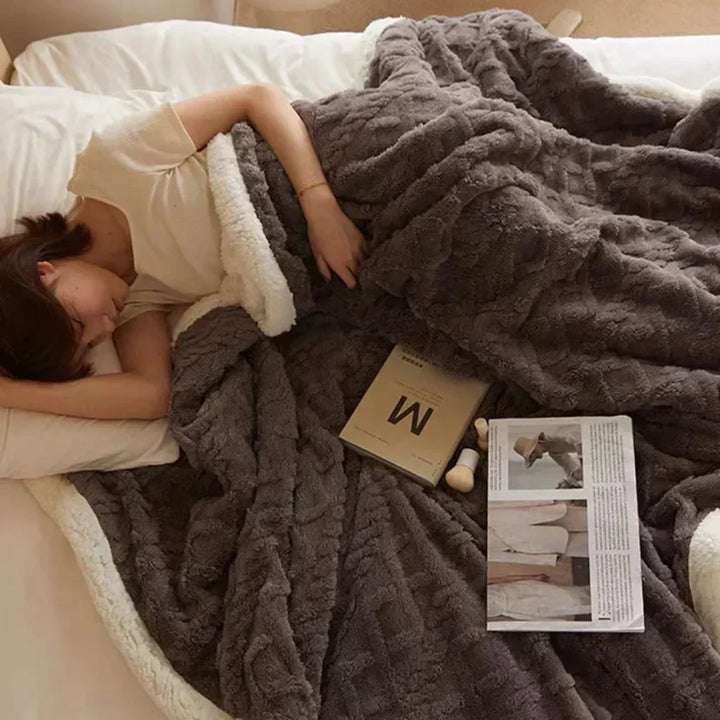 Comfortable thick winter blanket, ideal for snuggling, adding warmth and softness to any room