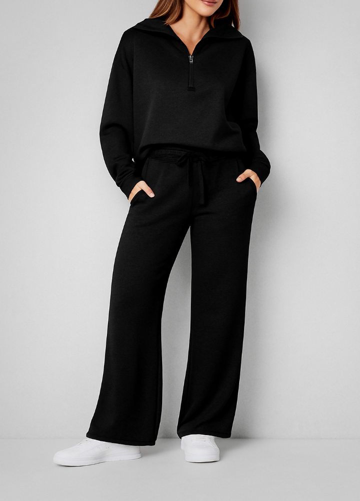 New 3 style women's comfort lounge set: zip pullover and wide leg pants, ideal for cozy autumn winter days.