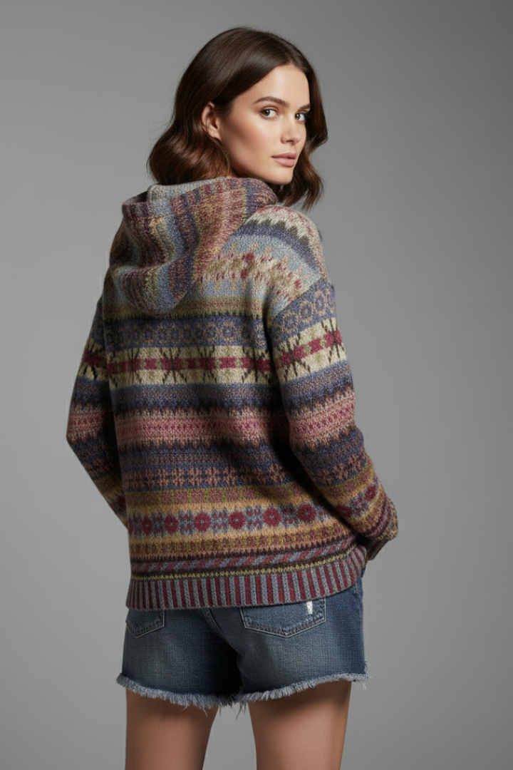 Stylish women's hooded sweatshirt in navy blue, with ribbed cuffs for a snug winter fit.