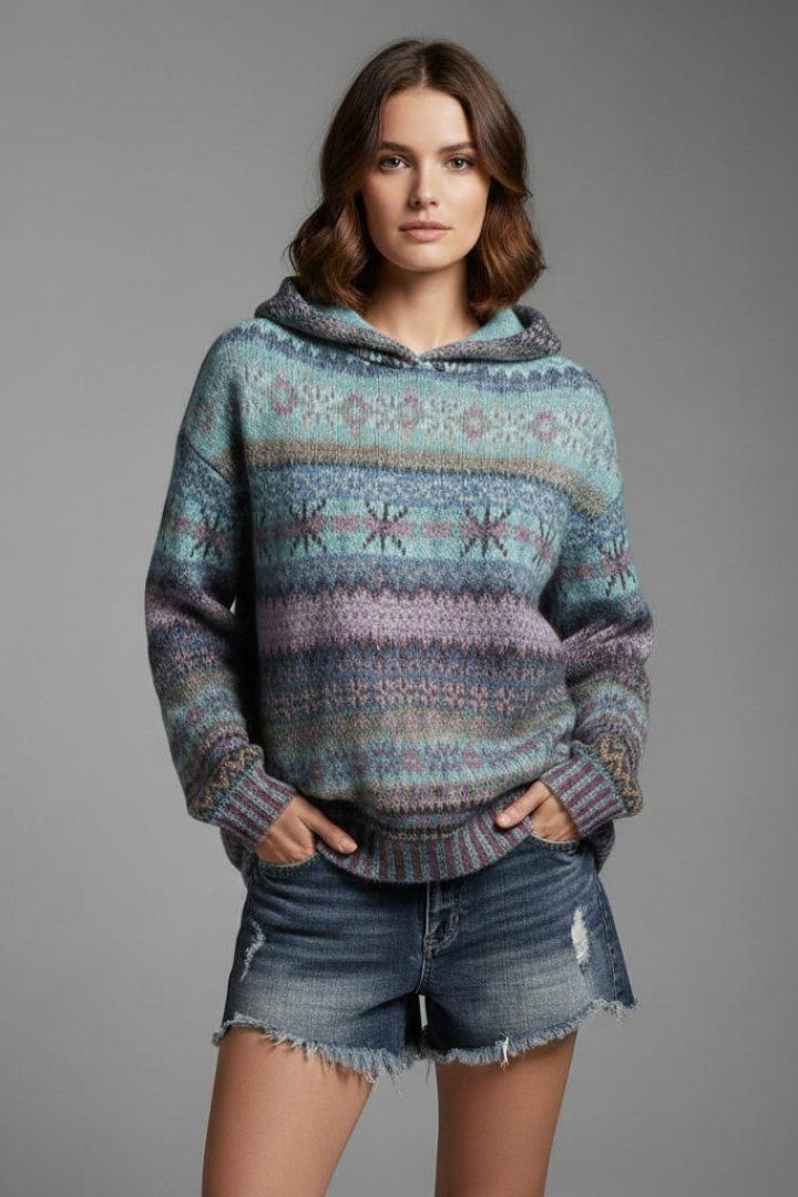 Relaxed fit cozy women's hoodie in green, showcasing ribbed cuffs and a comfortable loungewear feel.