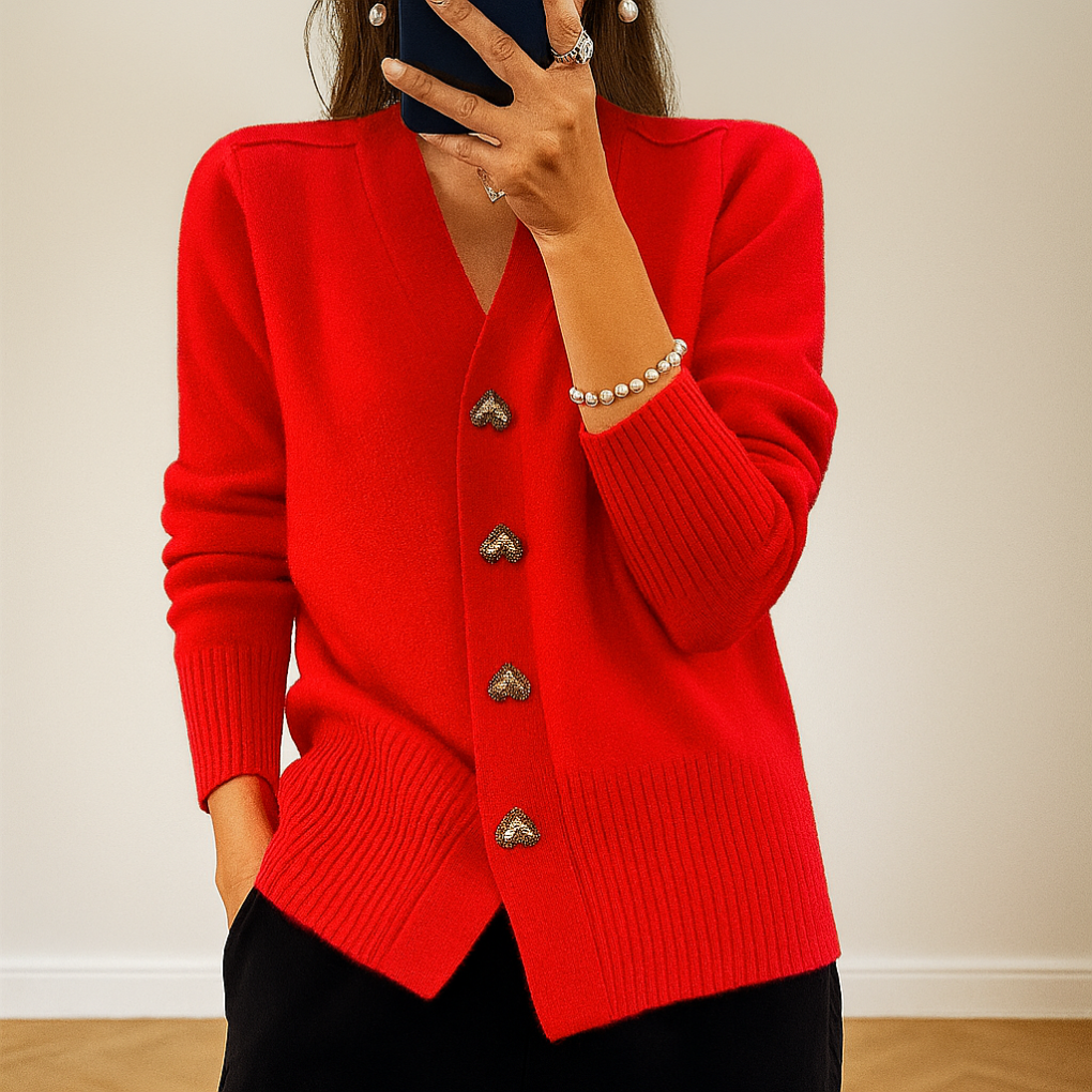 Cozy women's black V-neck knitted cardigan sweater with button-down front, perfect for autumn and winter fashion.