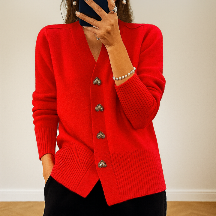 Cozy women's black V-neck knitted cardigan sweater with button-down front, perfect for autumn and winter fashion.