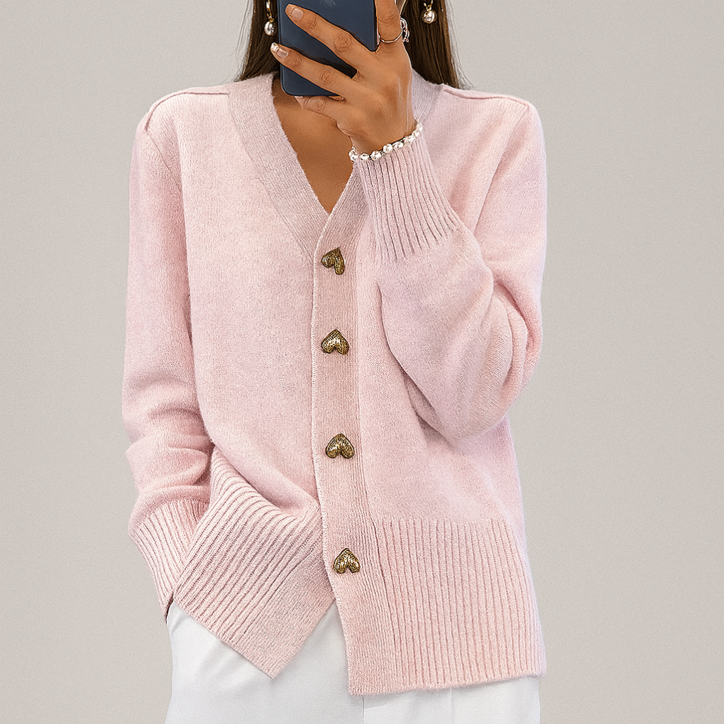 Soft women's V-neck knitted cardigan sweater, a cozy essential for autumn fashion and everyday comfort.