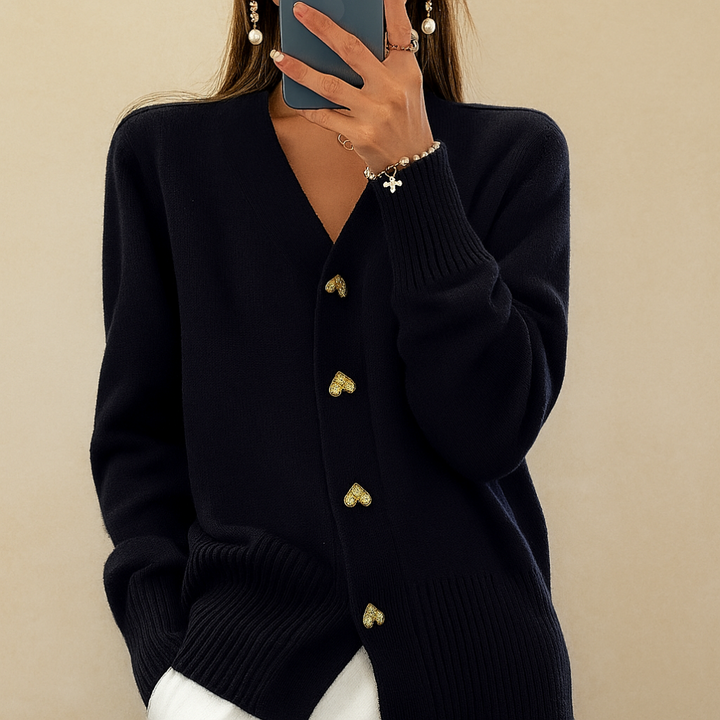 New arrival! Women's V-neck knitted cardigan sweater with buttons, a versatile piece for winter apparel.