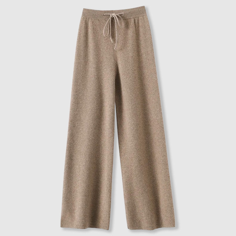 Cozy women's black wide leg knit pants, ideal for comfortable winter casual wear, high waist style.