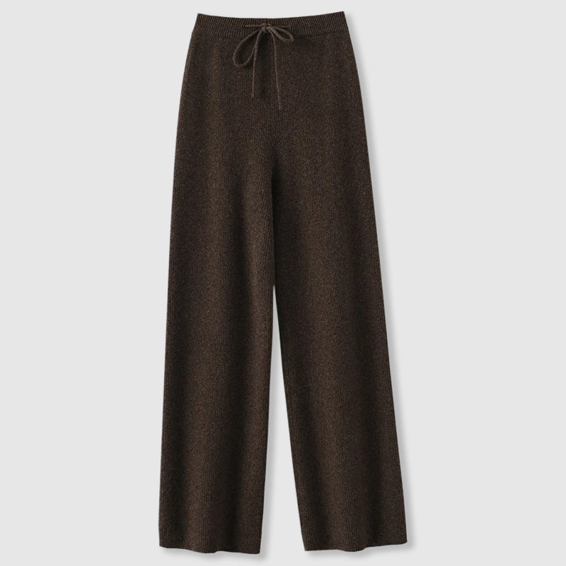 Loose fit women's gray knit pants, wide leg design, perfect for warm and stylish winter fashion.