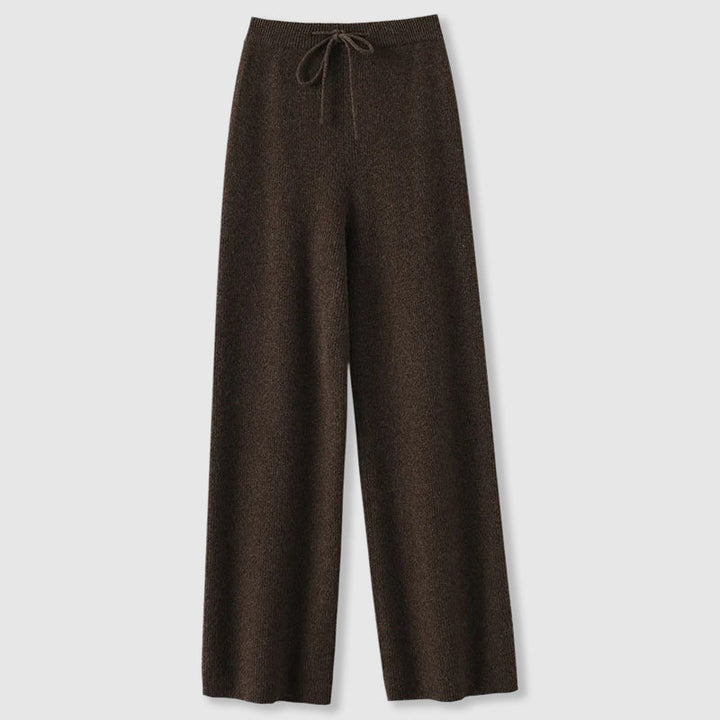 Loose fit women's gray knit pants, wide leg design, perfect for warm and stylish winter fashion.