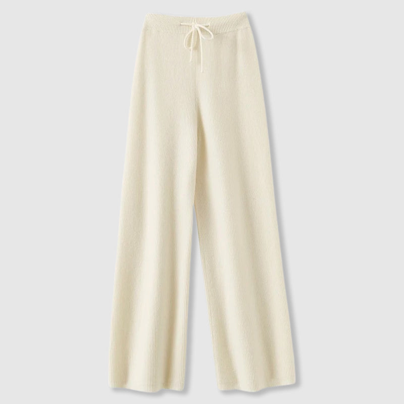 Warm brown wide leg knit pants, comfortable and loose fit, women's cozy winter fashion pullover style.