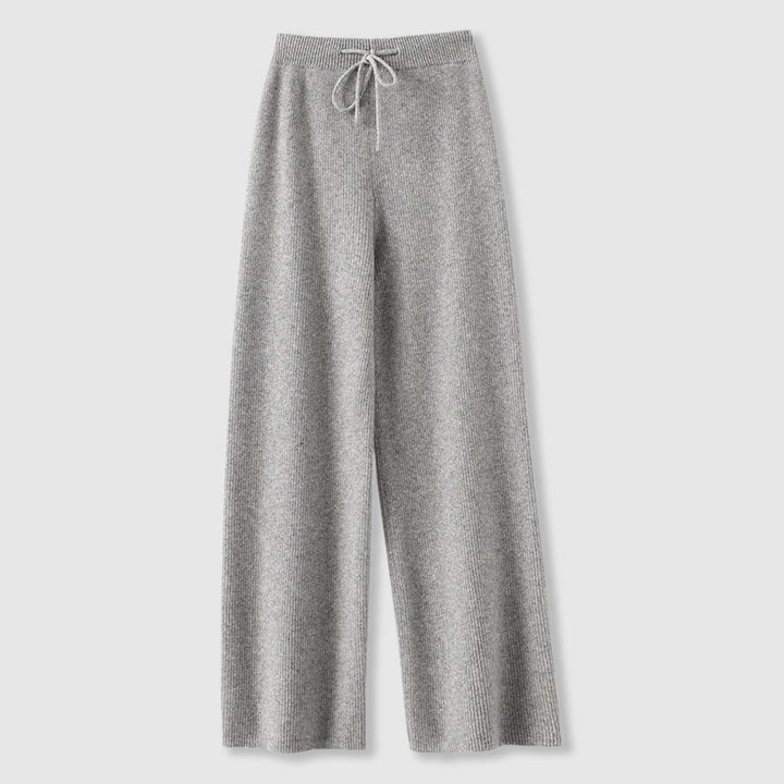 Stylish women's wide leg knit pants in navy, high-waisted comfort, essential for casual winter wear.
