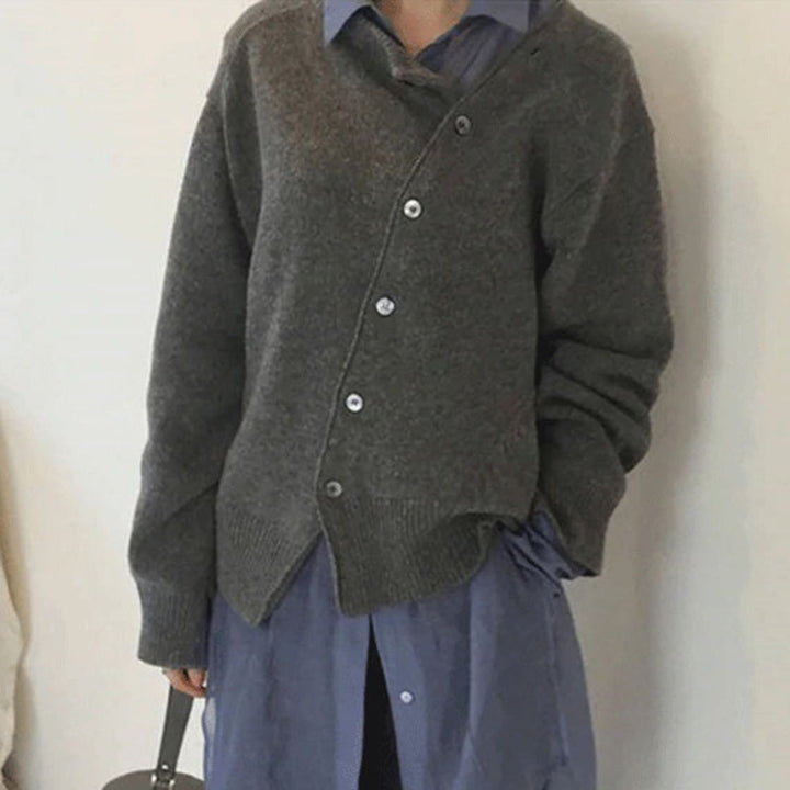 Stylish women's long sleeve button knit sweater, ideal for casual wear and cold weather.