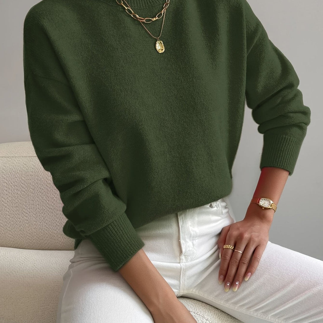 Elegant ladies' high neck knit sweater, sophisticated long sleeve top for autumn wear.