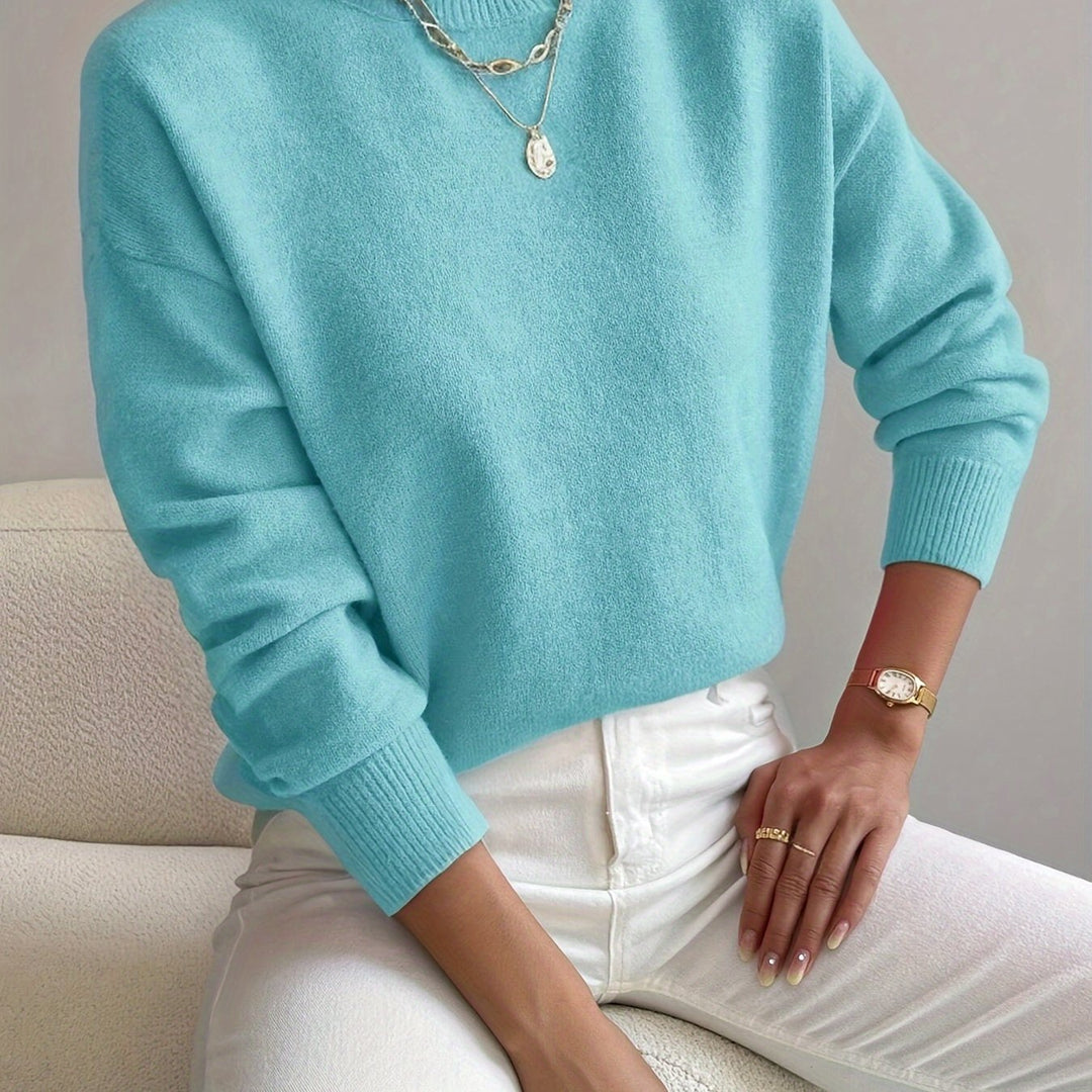 Ladies' high neck knit jumper, cozy long sleeve sweater for autumn and winter fashion.