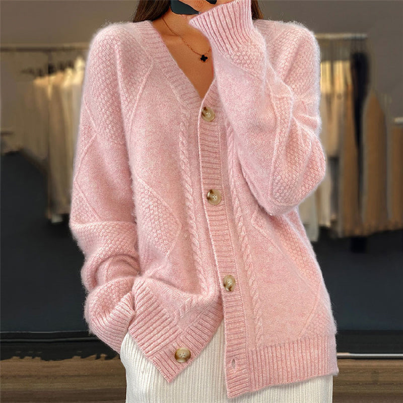 Cozy women's long-sleeved open front knit cardigan in a classic solid color, perfect for layering.
