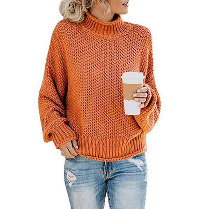 Chic oversized women's turtleneck pullover, comfortable and stylish for everyday fall and winter fashion.