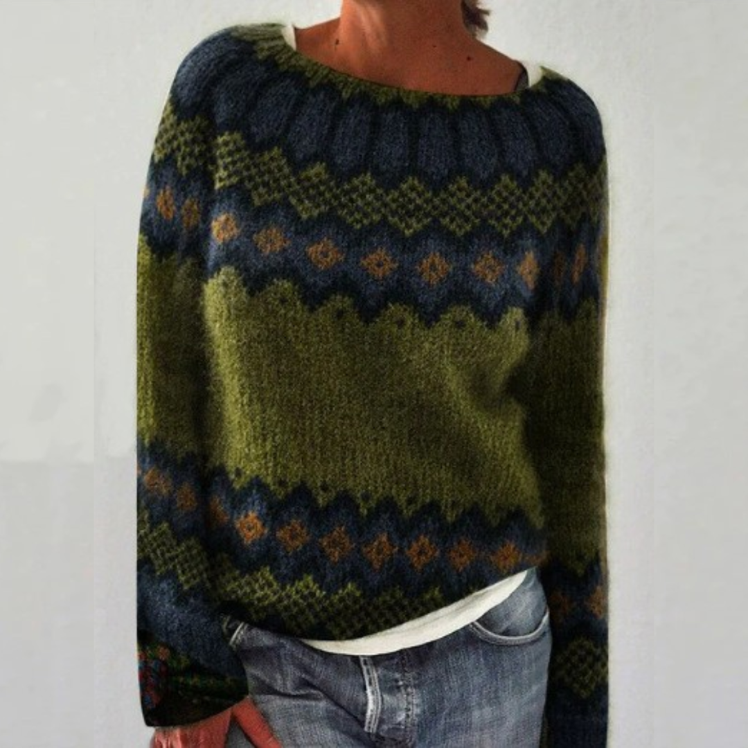 Cozy women's retro Scandinavian knit sweater, wool blend, perfect for winter fashion