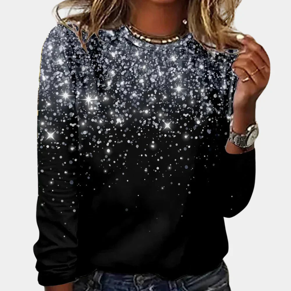 Warm women's Christmas sweater featuring shimmering stars, perfect for winter holidays