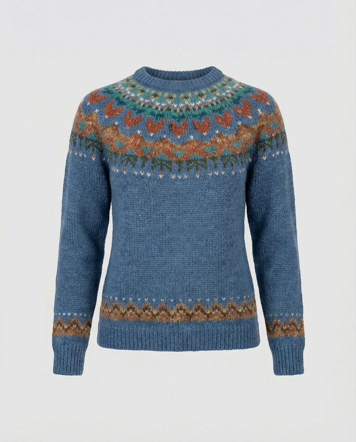 Women's vintage style Icelandic pullover sweater, an elegant long sleeve top for cozy autumn & winter.