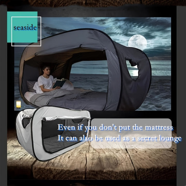 Portable folding tent bed provides indoor privacy & a cozy sleep solution for student dorms or small spaces.