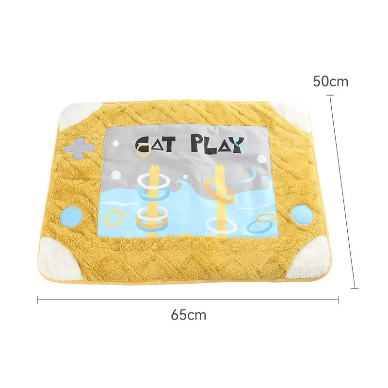 Plush cushioned cat sleeping pad featuring a fun built-in toy. Ideal pet bed for comfort, sleep, and play.