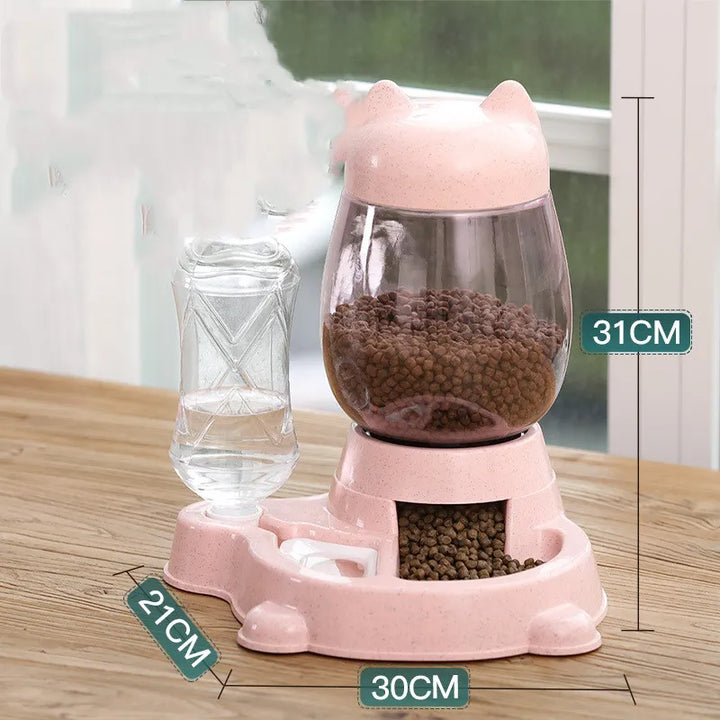 Adorable automatic cat food dispenser with cute pet design. Stylish & convenient auto feeder for cat care.