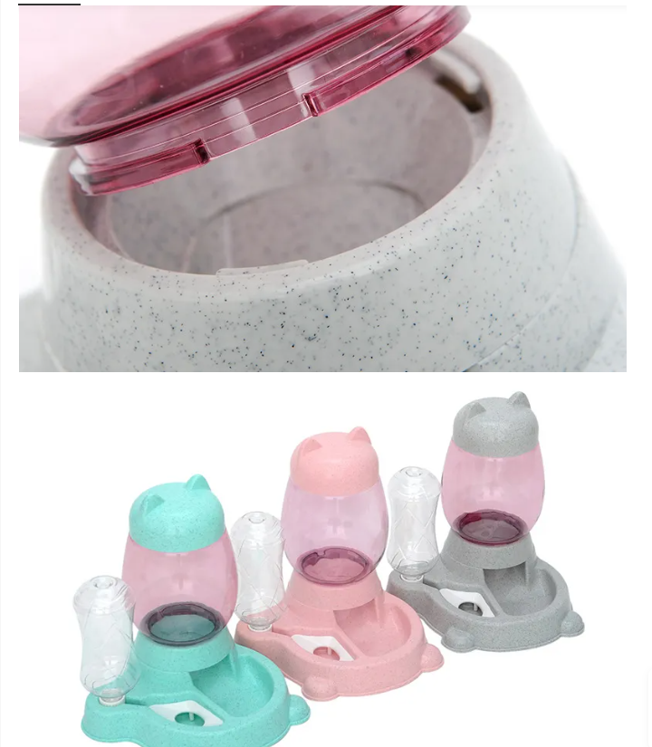 Automatic cat food dispenser in a modern home, a cute pet feeding station ensuring consistent meals for cats.