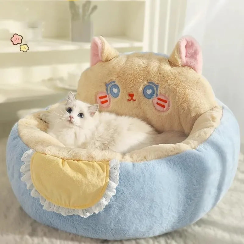 Cute & cozy cat bed, a comfortable retreat for small pets. Soft feline accessory.