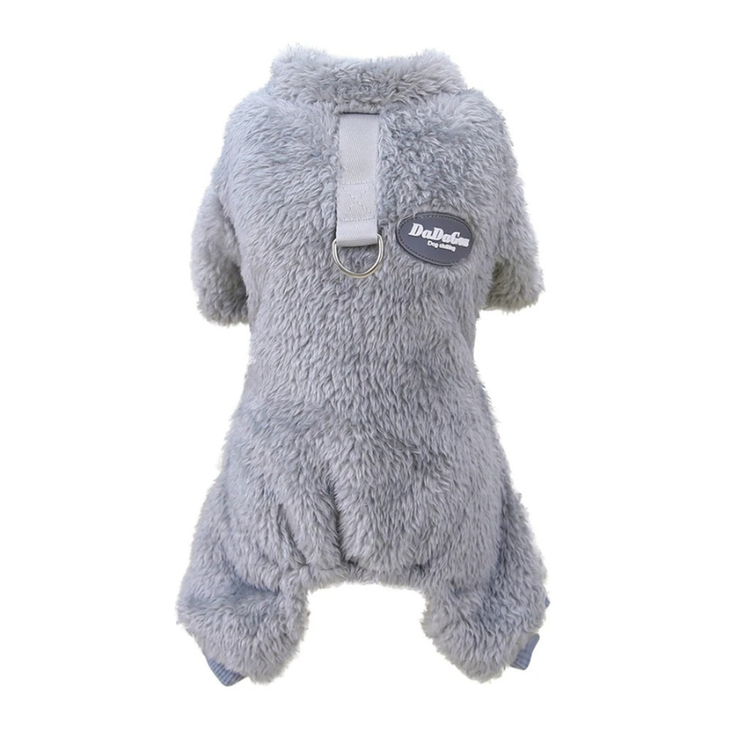 Happy dog wearing Pet PupCoat, a warm pet jumpsuit for winter walkies. Cozy dog clothes & stylish pet apparel.
