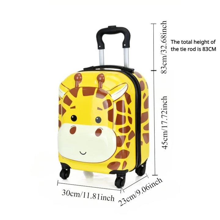 Fun blue monster junior hard shell carry-on luggage with spinner wheels, perfect for kids' weekend trips.