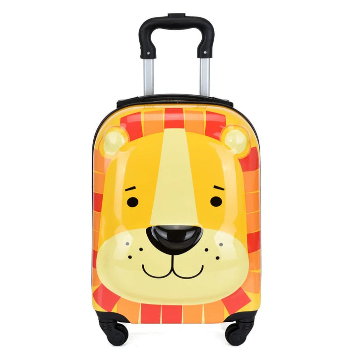 Durable hard shell children's carry-on suitcase featuring cute animal design and smooth spinner wheels.