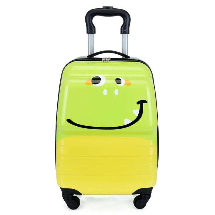 Playful animal design hard shell kids' weekend bag carry-on with spinner wheels for easy travel.