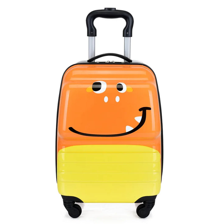 Kids' animal hard shell carry-on suitcase with spinner wheels, available in dino, lion, and giraffe designs.
