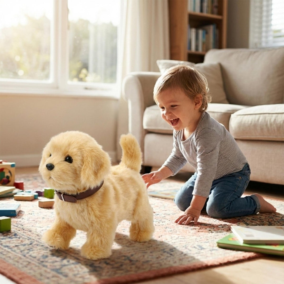 Cute interactive robot puppy toy for children, featuring realistic movements and sounds for engaging play.