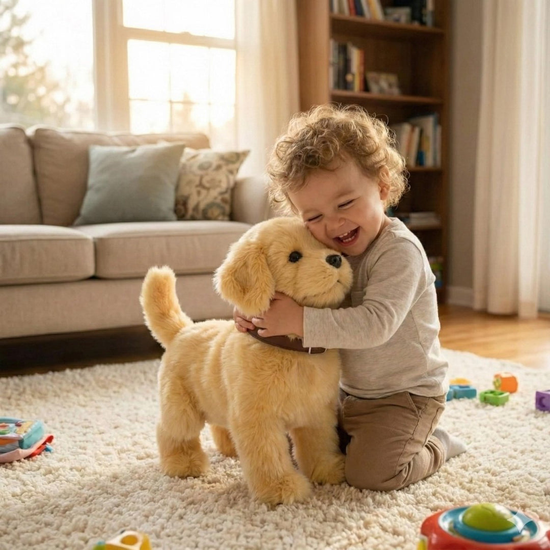 Adorable electronic robot puppy toy for kids, featuring realistic walking, barking, and interactive fun.