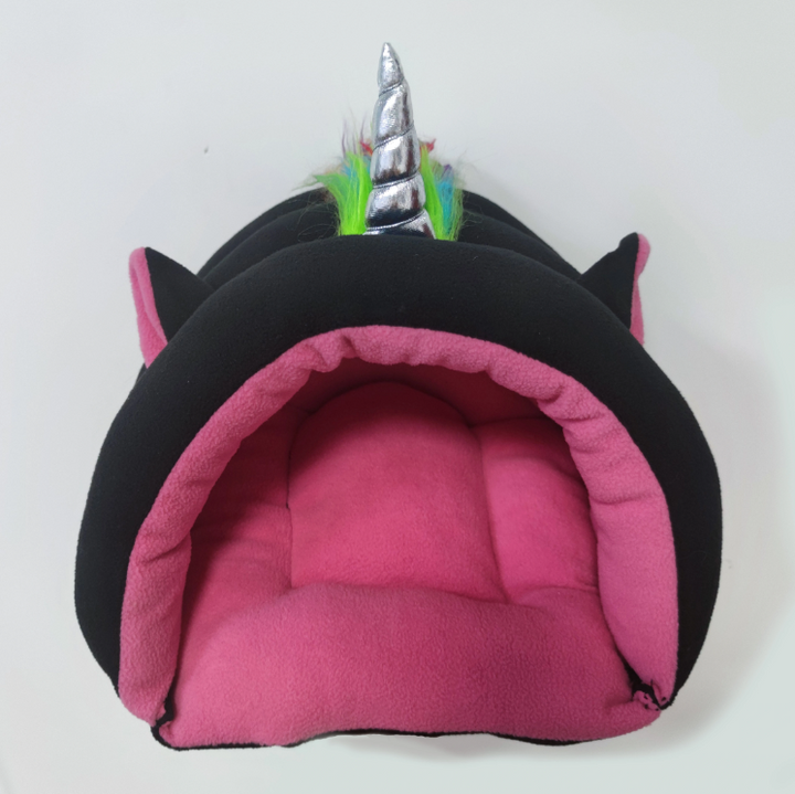 Plush unicorn pet bed, a cute and comfortable sleeping solution for small cats and dogs.