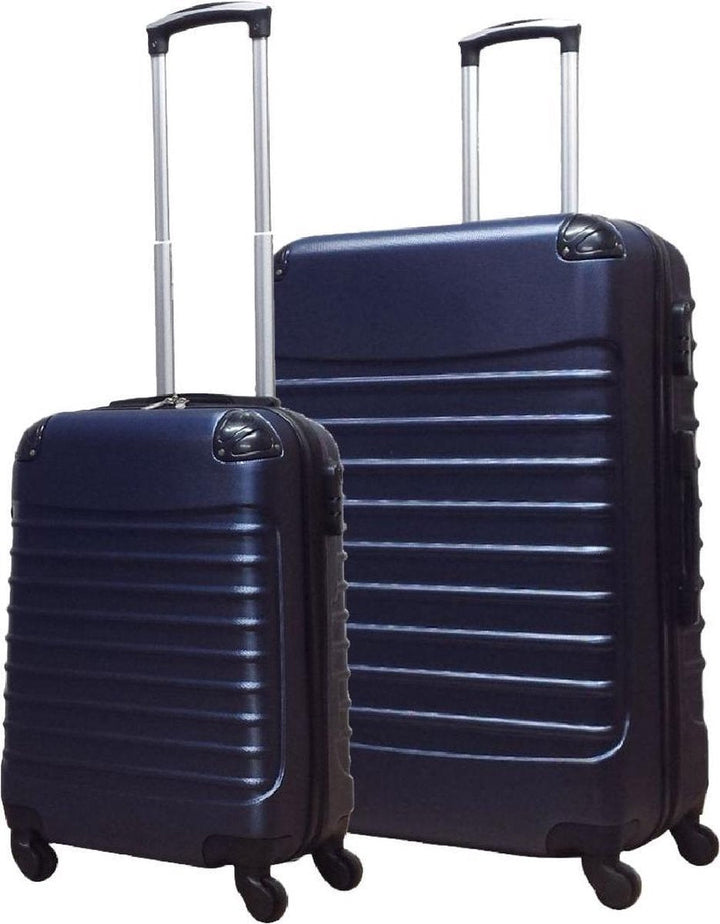 Durable dark blue hard shell 2-piece suitcase set, perfect for business or vacation travel.
