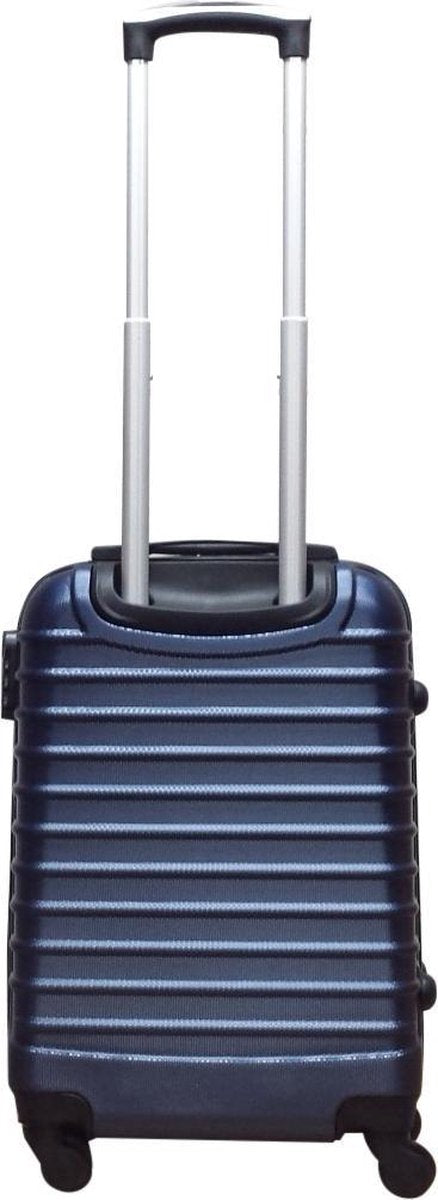 Dark blue hard shell 2-piece luggage set with spinner wheels. Ready for travel.
