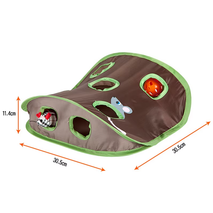 Dark brown interactive cat play mat for hide and seek & hunting fun. Durable feline enrichment toy for cats & kittens.