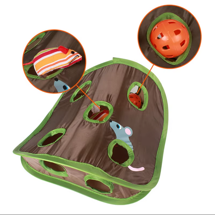 Kitten & cat interactive play mat in dark brown for hide and seek. Encourages natural hunting instincts & enrichment.