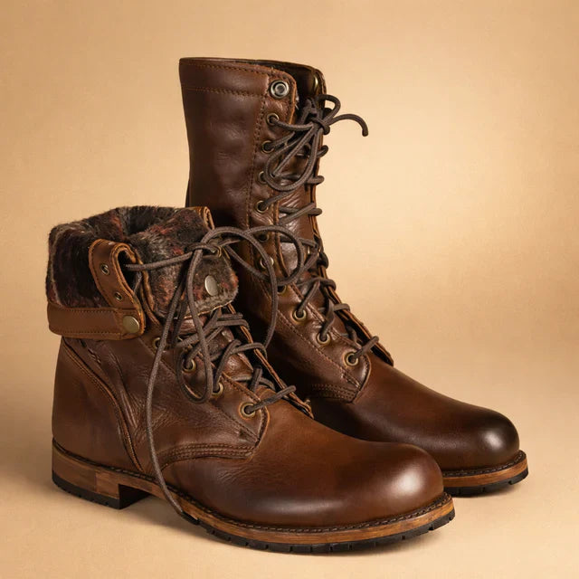 Dark brown women's combat lace-up ankle boots, perfect for casual fall & winter fashion. Durable & stylish.