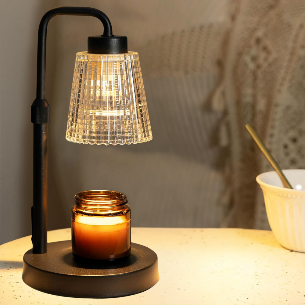 Decorative dimmable electric candle warmer lamp with timer. Flameless wax melting & home fragrance for cozy ambiance.