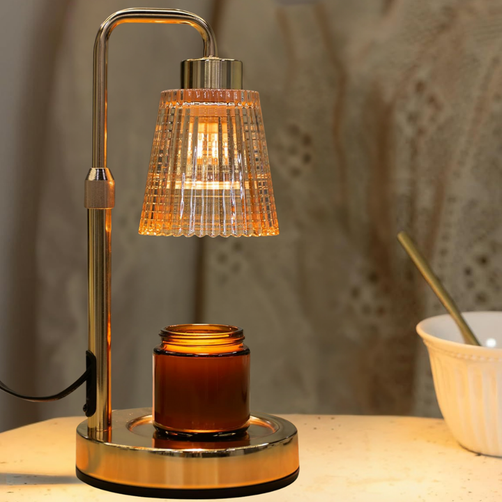 Flameless electric candle warmer lamp with timer & dimmable light. Stylish home decor for safe fragrance release & ambient lighting.